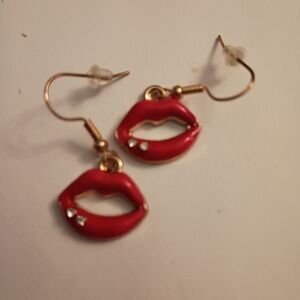 Clearance Valentine Red Lip Earrings with Gold Accents